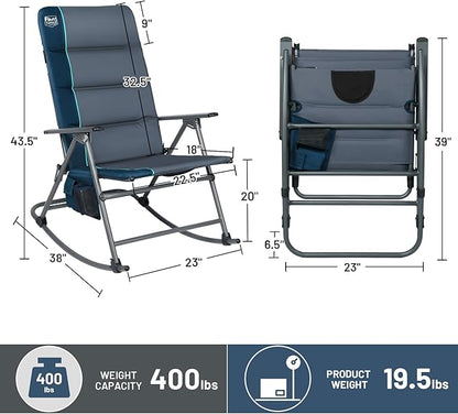 Timber Ridge Oversized Folding Rocking Camping Chair, Padded Outdoor Rocker with High Back, Portable Outdoor Chair for Patio, Garden, Lawn, Supports up to 400 lbs, Blue