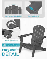 Folding Adirondack Chair, HDPE Adirondack Chair with 2 Cup-Holders, Outdoor Fire Pit Chairs for Poolside, Garden, Patio - Photo 5