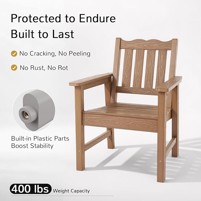 Stoog All-Weather Garden Bench & Chairs Set, 3-Piece Patio Furniture Set, Include 2 Outdoor Chairs and 1 Outdoor Bench, Teak
