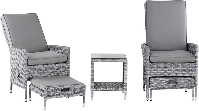 Elle Decor Vallauris Patio Outdoor Furniture Collection Premium All Weather Wicker, 5 Piece Reclining Set, Gray - Photo 4