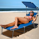 Giantex Tanning Chair, Patio Chaise Lounge Chair with 5 Adjustable Position, Shade Canopy, Storage Pocket, Camping Cot - Photo 9