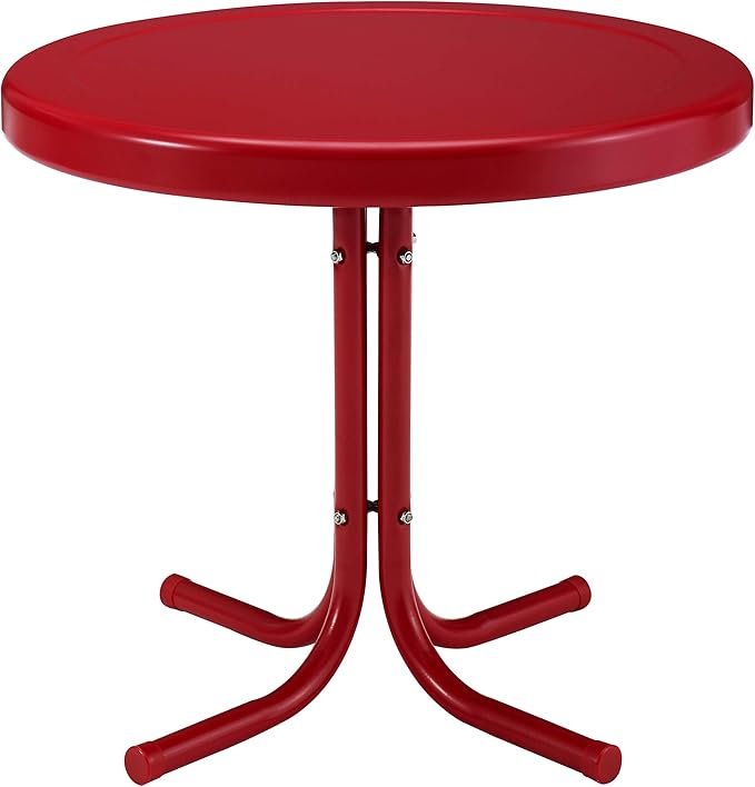 Crosley Furniture Griffith Weather Resistant Retro Metal Outdoor Side Table for Patio, Deck, Porch, Red - Photo 1