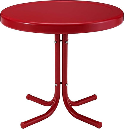 Crosley Furniture Griffith Weather Resistant Retro Metal Outdoor Side Table for Patio, Deck, Porch, Red