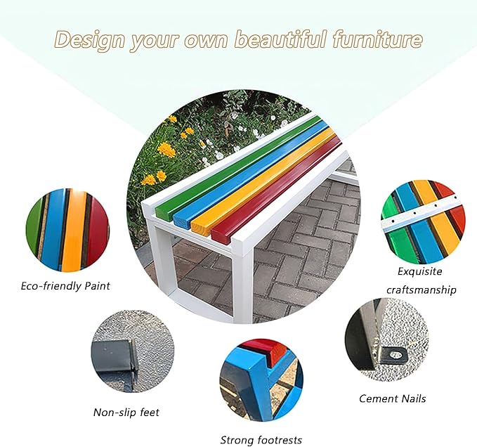 JSLJDM Garden Bench,Park Bench,Garden Bench Outdoor Bench,Outdoor Metal Park Benches,Outdoor Backless Bench for Lawn, Park, Deck-Without backrest 39,4in 100cm White