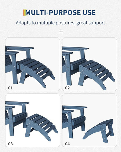 GarveeLife Folding Adirondack Ottoman for Adirondack Chair, HDPE All-Weather Footrest for in/Outdoor Patio Deck Backyard, Navy Blue