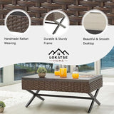 LOKATSE Home Outdoor Side Wicker Table Patio Rattan Bistro Furniture Metal Frame End Coffee Tables with X Shaped Steel - Photo 3