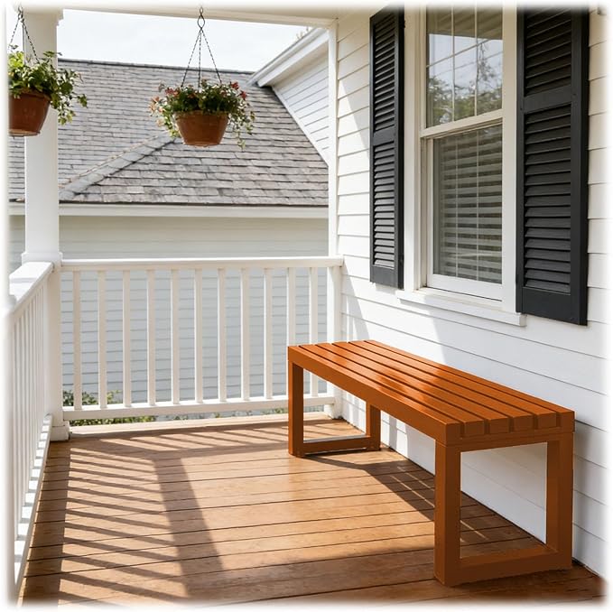 Outdoor Garden Bench, 2-Person Metal Patio Benches Weatherproof Outside Backless Bench 3.3ft 3.9ft 4.9ft 5.9ft Front Porch Seat Outdoor for Park, Yard, Lawn and Backyard Outside Chair(Orange,4.9ft)