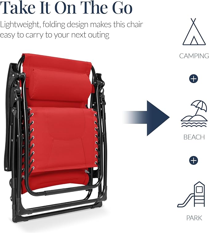 Best Choice Products Oversized Padded Zero Gravity Chair, Folding Outdoor Patio Recliner - Photo 5