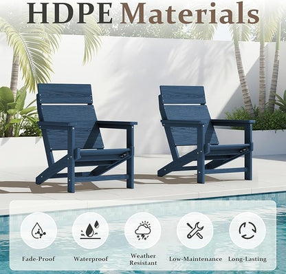 Adirondack Chair, Outdoor Patio Lawn Chairs, Outside HDPE Chairs with One-Piece Backrest for Lawn, Yard & Poolside, Navy Blue