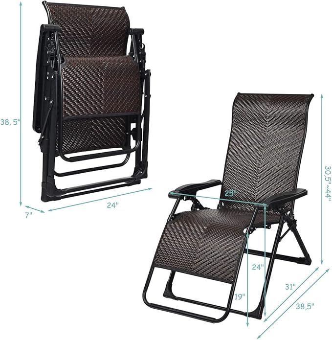 Tangkula Rattan Zero Gravity Chair, Outdoor Adjustable Folding Lounge Chair with Widened Armrest & Locking System - Photo 3