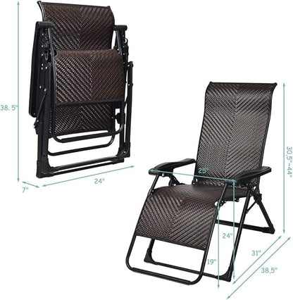 Tangkula Rattan Zero Gravity Chair, Outdoor Adjustable Folding Lounge Chair with Widened Armrest & Locking System, Heavy Duty Wicker Chaise Folding Recliner for Pool, Patio, Beach, Yard (1)
