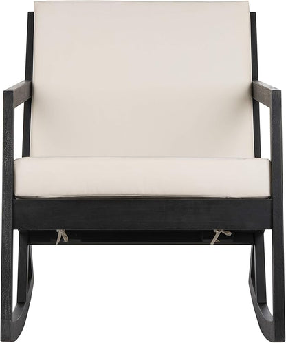 Safavieh PAT7013F Outdoor Collection Vernon White Rocking Chair, Black/Beige