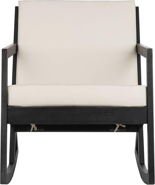 Safavieh PAT7013F Outdoor Collection Vernon White Rocking Chair, Black/Beige