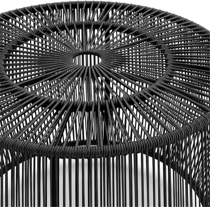 Round Outdoor Coffee Table, 21.7" W x 15.8" H, PE Wicker Rattan, Black Finish, Metal Frame, Lightweight Coastal Style - Photo 8