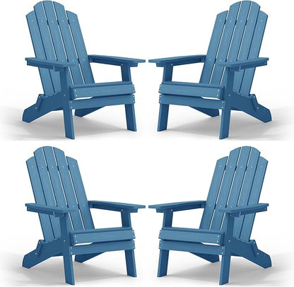 MXIMU Folding Adirondack Chair for Outdoor: Easy to Assemble and Comfortable Adirondack Chairs Set of 4 - All Weather Composite Plastic Chair for Outside Fire Pit Patio Lawn Garden Backyard Use(Navy)