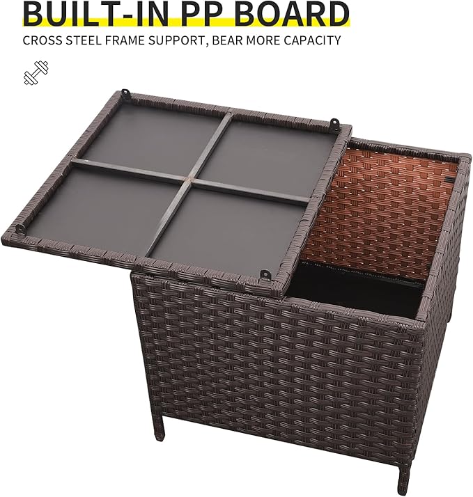 Outdoor Wicker Storage Side Table, Patio Brown PE Rattan End Table with Storage, Square Container for Furniture Covers - Photo 6