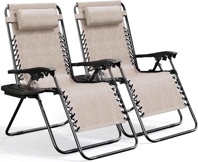 Nestl Zero Gravity Chairs Set of 2, Patio Lounge Chair Outdoor with Pillows & Cup Holder Trays - Photo 1
