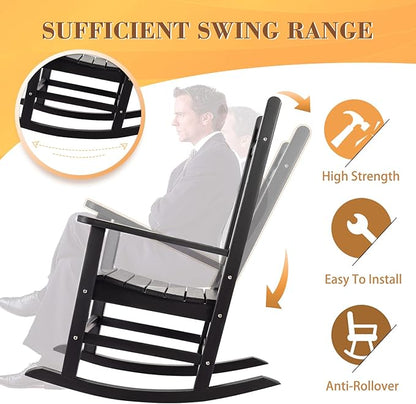 Flamaker Outdoor Rocking Chair All-Weather Patio Rocker Chairs Oversized with Widened Armrests for Lawn Patio Garden Beach Backyard Porch Fire Pit (Black)
