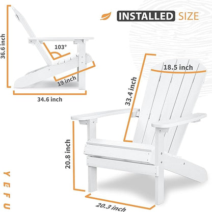 YEFU 3-Piece Adirondack Chair and Table Set: Outdoor Lounge Furniture Set - Outdoor Chair Plastic Weather Resistant with Wide Armrests for Patio Lawn Pool Porch Garden(White