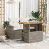 Adjustable Garden Table with Solid Acacia Wood Top and Grey PE Rattan Base - Photo 3