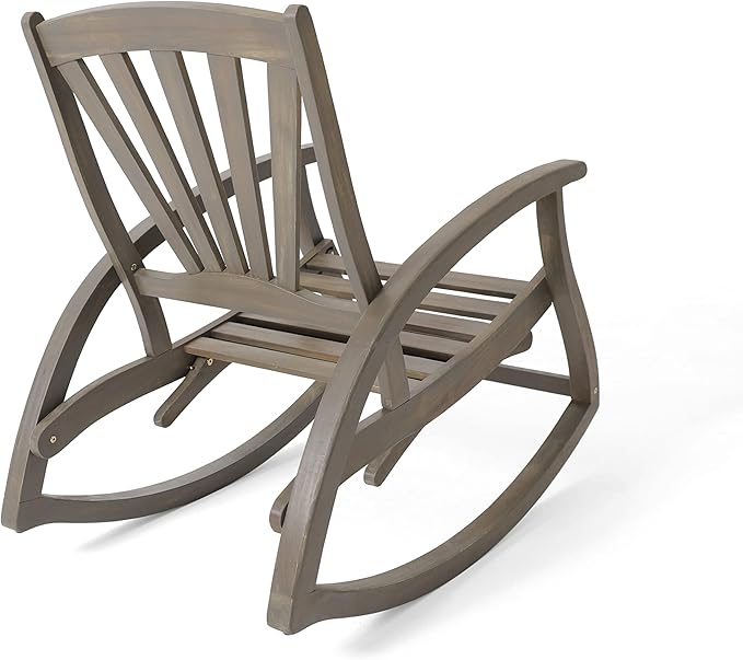 Outdoor Wooden Rocking Chair, Patio Rocking Chair with Wood Leg, Rocker Chairs with Solid Wood for Indoor, Outdoor, Backyard, Garden, Yard, Patio (Grey)