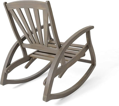 Outdoor Wooden Rocking Chair, Patio Rocking Chair with Wood Leg, Rocker Chairs with Solid Wood for Indoor, Outdoor, Backyard, Garden, Yard, Patio (Grey)