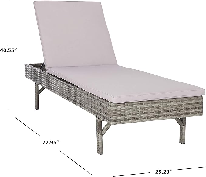 SAFAVIEH Outdoor Collection Cam Grey Wicker/Grey Cushion Adjustable Chaise Lounge Chair, Black/Beige (PAT7501B)