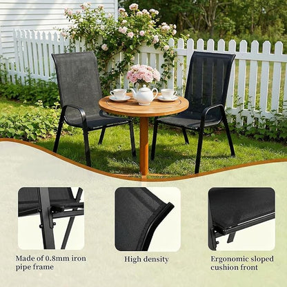 MAMIZO Patio Dining Chairs, Stackable All Weather Teslin Chair, Heavy Duty Outdoor Breathable Chairs Set, w/Armrests, Upgraded Chair FeetW/Strenthened Iron Spacers, 330 LBS (6, Black)