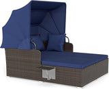ORALNER Outdoor Daybed, 2-Person Wicker Patio Sofa with Retractable Canopy, Cushions & Pillows, 2 Side Trays - Photo 8