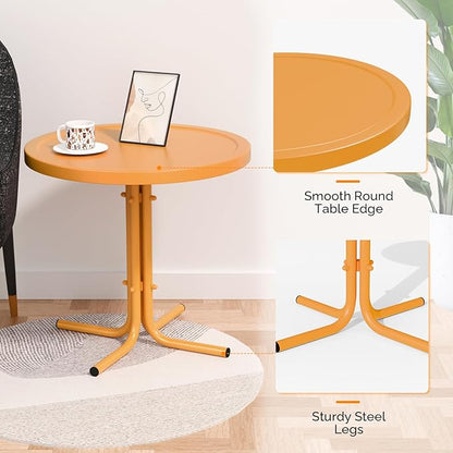 VINGLI Outdoor Side Table, Round Metal Patio Side Table End Table for Garden, Balcony, Porch and Living Room (Tangerine)
