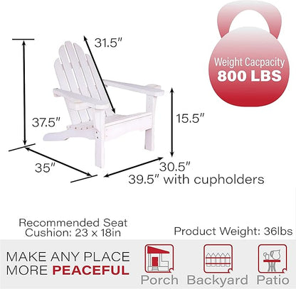 Amish Casual Heavy Duty Adirondack Chair in White Stain - Authentic Amish Craftmanship from Treated Pine, Outdoor Chair Made in The USA, 800 Lb Weight Capacity
