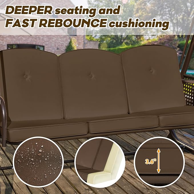 3 in 1 Outdoor Porch Swing with Adjustable Canopy, 3 Seat Outdoor Swing for Adults - Photo 6