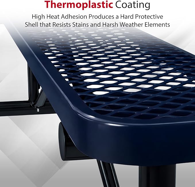 Leisure Craft Metal Outdoor Bench - 6 Foot Heavy Duty Backless Bench Seating for Garden, Porch, Picnic, Park, Expanded Metal, Thermoplastic Coating, Commercial Grade Furniture Made in USA - Navy