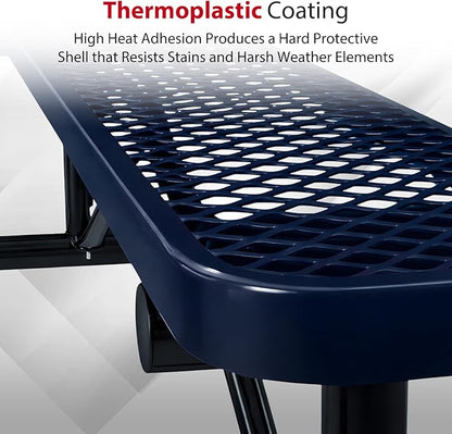 Leisure Craft Metal Outdoor Bench - 6 Foot Heavy Duty Backless Bench Seating for Garden, Porch, Picnic, Park, Expanded Metal, Thermoplastic Coating, Commercial Grade Furniture Made in USA - Navy