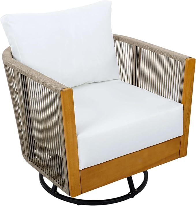 Christopher Knight Home Gunar Outdoor Metal & Acacia Wood Frame Swivel Accent Chair with Cushion - Photo 8