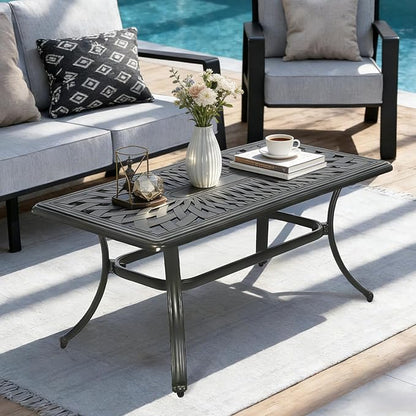 MEETWARM Outdoor Coffee Table, All-Weather Cast Aluminum 42" Rectangle Patio Coffee Table, 220 LBS Heavy Duty Patio Side Table for Balcony Poolside Deck Garden & Indoor Use, Dark Bronze