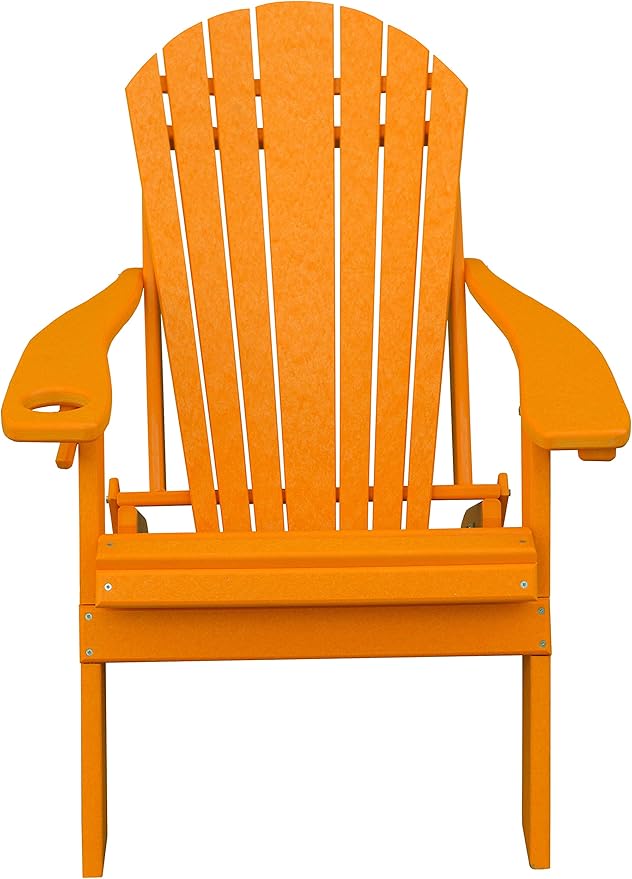 Furniture Barn USA Poly Folding Adirondack Chair with Smart Phone Holder, Tangerine