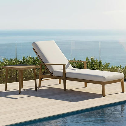 Outdoor Chaise Lounge Set of 2, Aluminum Chaise Lounge with Side Table, 6-Position Adjustable Pool Chaise Lounge Chair with Cushion, Outdoor Pool Recliners Set for Beach, Yard, or Poolside