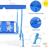 Costzon Kids Porch Swing, All-Weather Patio Swing Bench Hammock w/Adjustable Canopy & Safety Belts for 2 Children - Photo 4