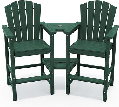 KINGYES Tall Adirondack Chair Set of 2,All Weather HDPE Bar Height Adirondack Chair with Double Connecting Trays, Outdoor Adirondack Barstools, High Airondack Chair, Balcony, Deck, Backyard, Green