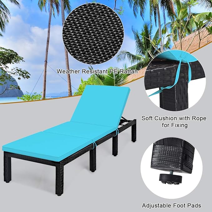 Tangkula Patio Wicker Lounge Chair, Outdoor Rattan Adjustable Reclining Backrest Lounger Chairs - Photo 7