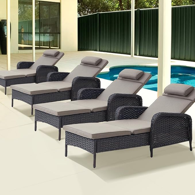 Belord Outdoor Chaise Lounge Patio Recliner - 75 Inch Adjustable Wicker Chaise Lounge with Soft Pillow Removable - Photo 9