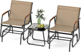 Tangkula 3 Piece Patio Bistro Glider Set, 2 Rocking Chairs w/Tempered Glass Side Table - Photo 1