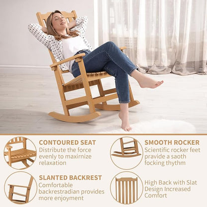 Outdoor Rocking Chair, Oversized All Weather High Back Porch Rocker, Patio Rockers for Outside