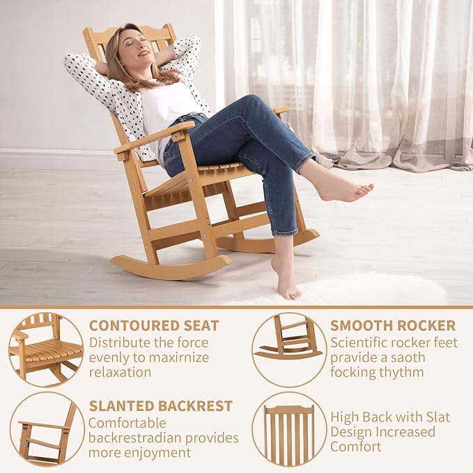 Outdoor Rocking Chairs Set of 2, Oversized All Weather High Back Porch Rocker, Patio Rockers for Outside