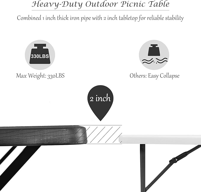 Giantex Picnic Bench Set Outdoor Camping All Weather Metal Base Wood-Like Texture Backyard Poolside Dining Party Garden - Photo 7