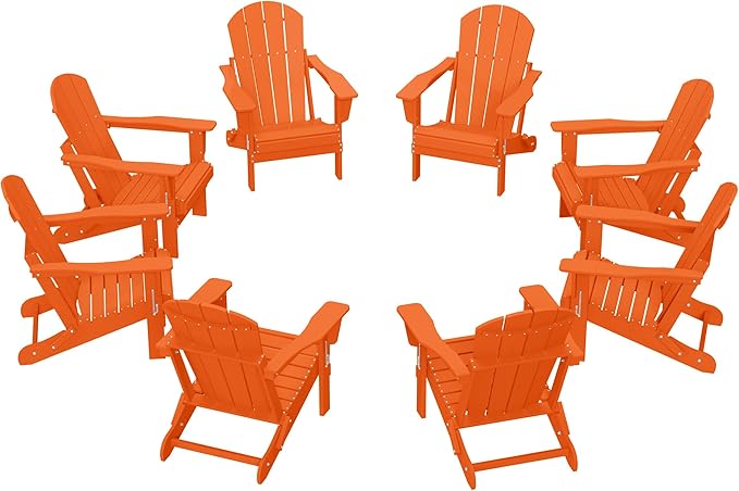 WestinTrends Malibu Malibu Outdoor Folding Poly Adirondack Chair (Set of 8), Orange
