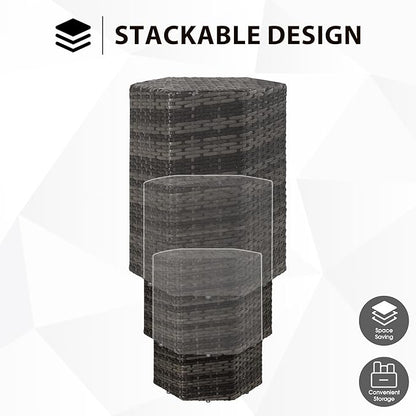Sundale Outdoor Wicker Side Table Set of 3, Nesting Rattan Coffee End Tables for Small Spaces, Weatherproof Patio Furniture, Lightweight Indoor/Outdoor Use, Dark Grey