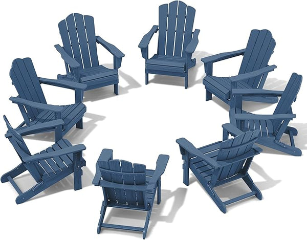 KINGYES Folding Adirondack Chair Set of 8, HDPE All-Weather Adirondack Chair, Navy - Photo 1