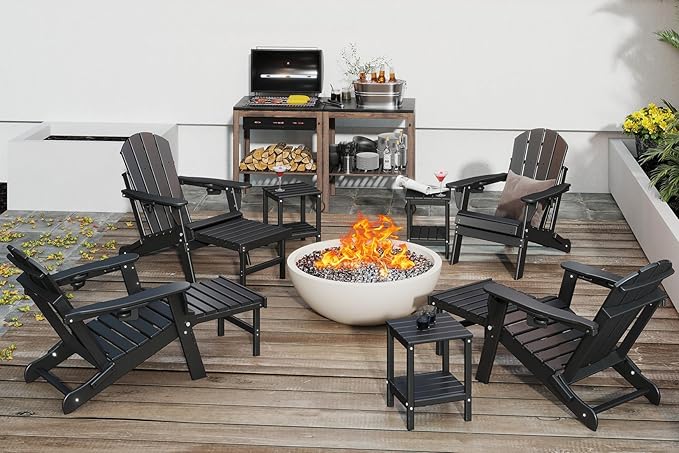 GREENVINES Adjustable Adirondack Chair with Retractable Ottoman Set of 2 | Folding | HDPE Plastic - Photo 2